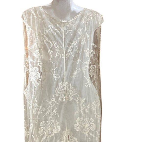 Jody California Ivory Floral Embroidered Lace Longline Open Fringe Duster L/XL - Picture 8 of 11